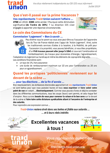 Communication Mensuelle des elus Traid-Union_I2S_juillet_2019