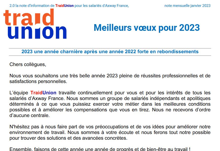 2023 01 Communication mensuelle des élus Traid-Union AXWAY