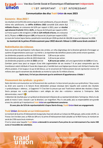 2023 03 Communication mensuelle des élus Traid Union SSG