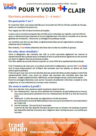 Communications Syndicales – mai 2023 : Elections à J – 6 mois