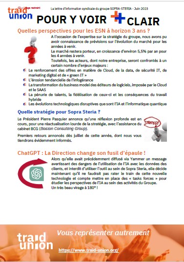 Communications Syndicales – juin 2023 : Evolution du marché ESN et stratégie du groupe