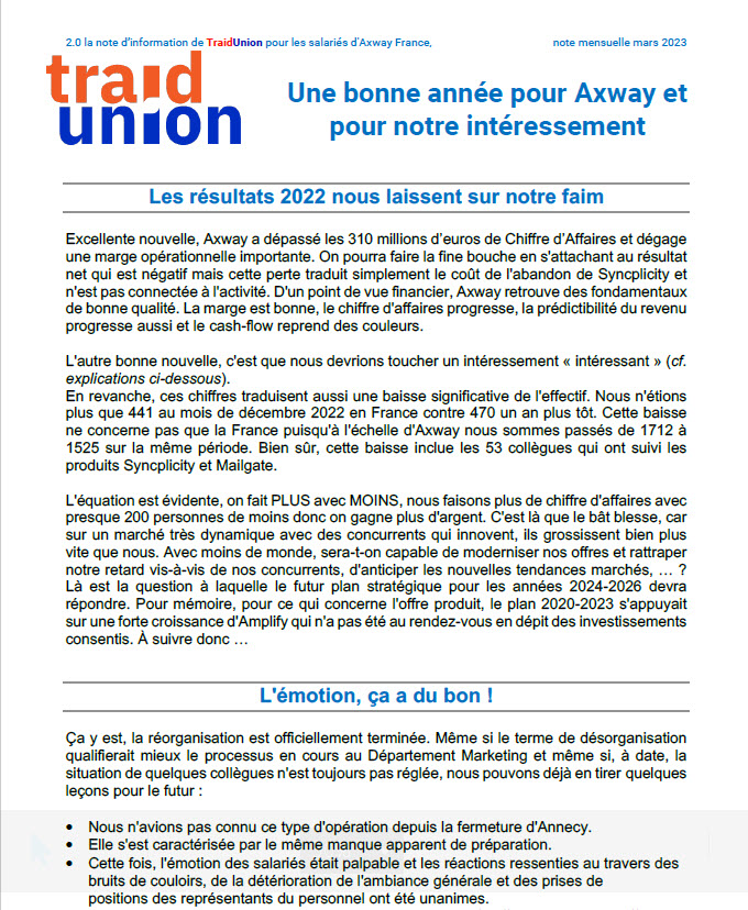 2023 03 Communication mensuelle des élus Traid Union AXWAY