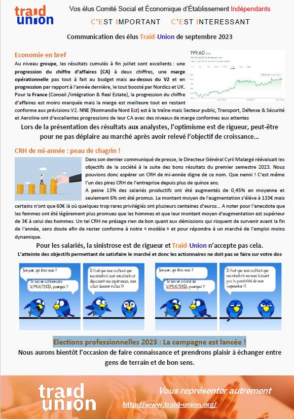 2023 09 Communication mensuelle des élus Traid Union SSG