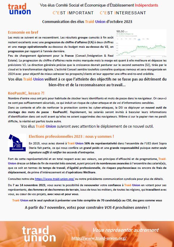 2023 10 Communication mensuelle des élus Traid Union SSG