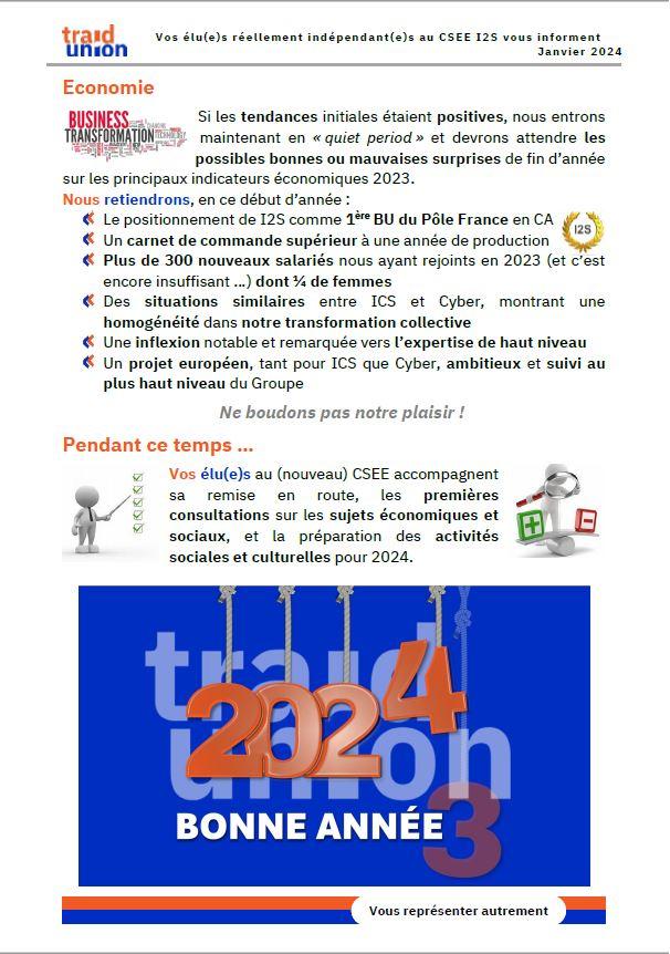 2024 01 Communication mensuelle des elus Traid Union I2S