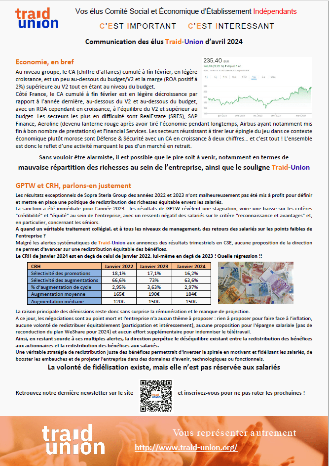 2024 04 Communication mensuelle des élus Traid Union SSG