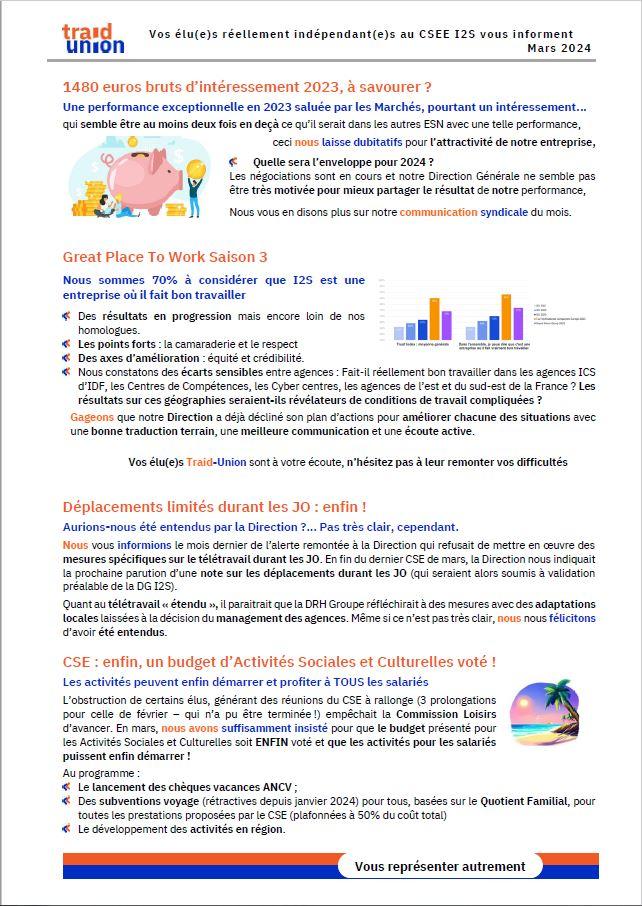 2024 04 Communication mensuelle des elus Traid Union I2S