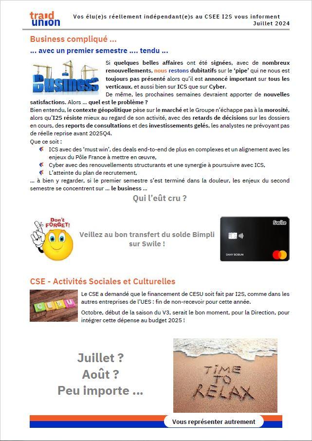 2024 07 Communication mensuelle des elus Traid Union I2S