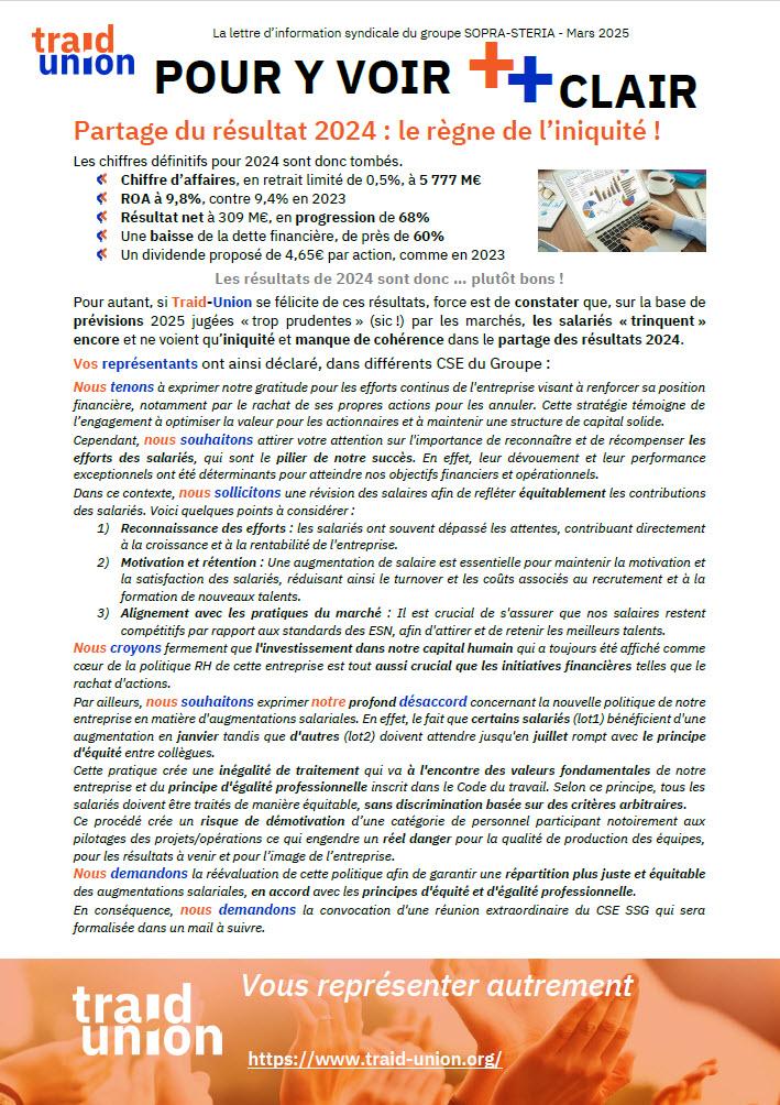 Partage du résultat 2024-le règne de l’iniquité !