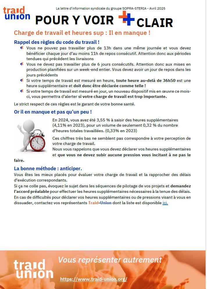 Charge de travail vs heures sup. Il en manque !