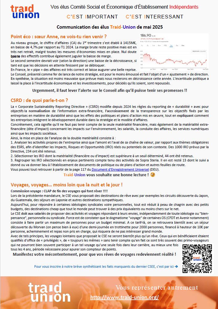 2025-05 Communication mensuelle des élus Traid Union SSG