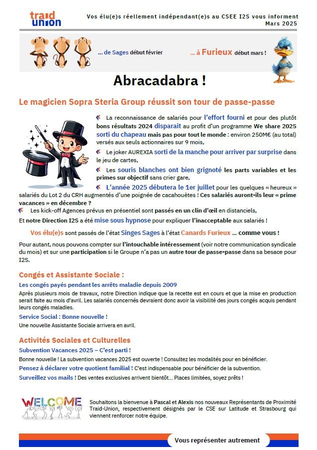 2025 03 Communication mensuelle des elus Traid Union I2S