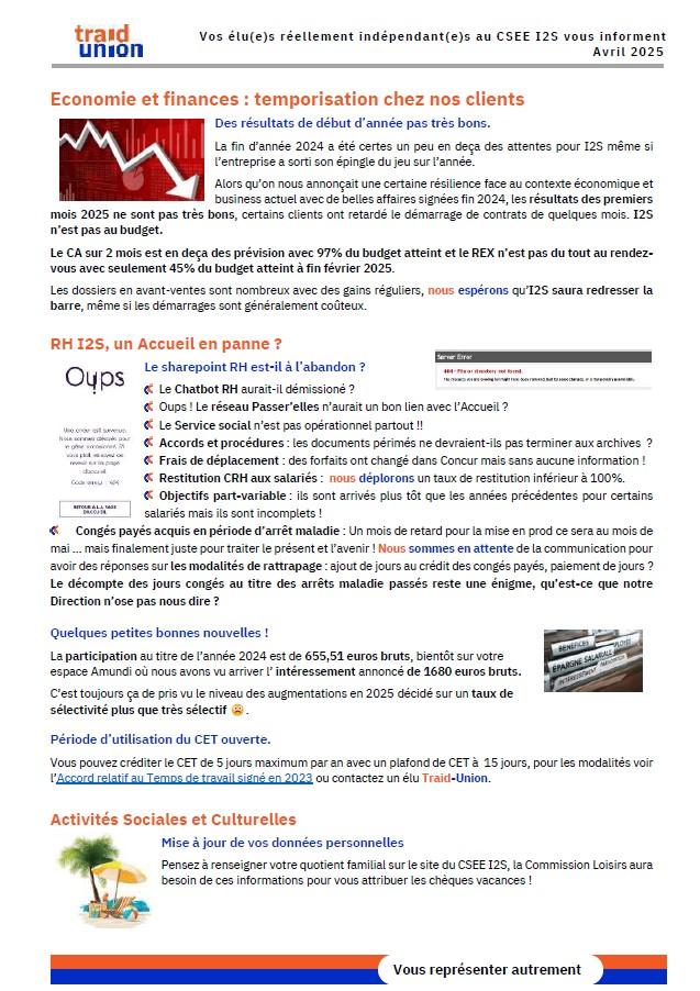 2025 04 Communication mensuelle des elus Traid Union I2S