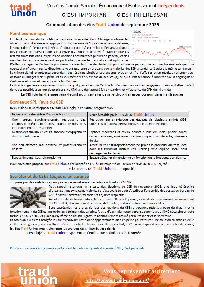 2025-09 Communication mensuelle des élus Traid Union SSG