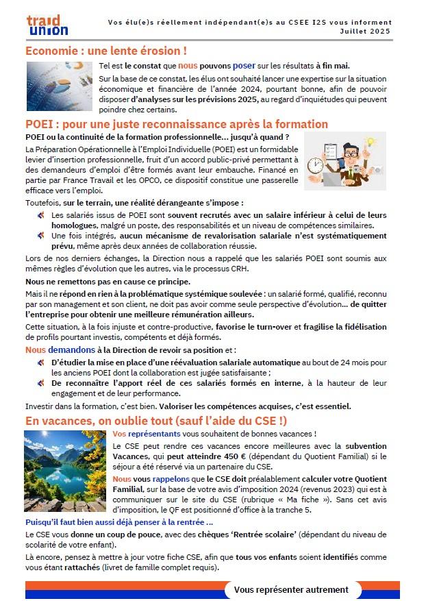 2025 07 Communication mensuelle des elus Traid Union I2S