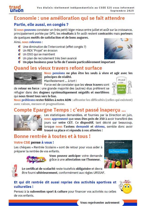 2025 09 Communication mensuelle des elus Traid Union I2S