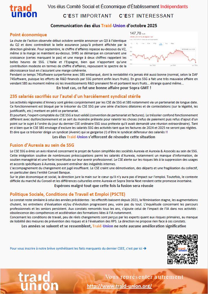 2025-10 – Communication mensuelle des élus Traid Union SSG