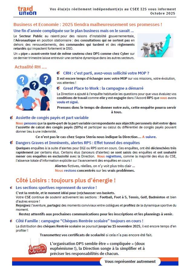 2025 10 Communication mensuelle des elus Traid Union I2S
