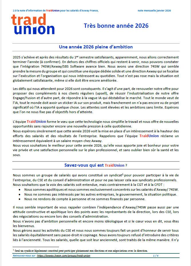 2026-01 – Communication mensuelle des élus Traid Union AXWAY
