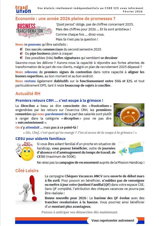 2026 02 Communication mensuelle des elus Traid Union I2S