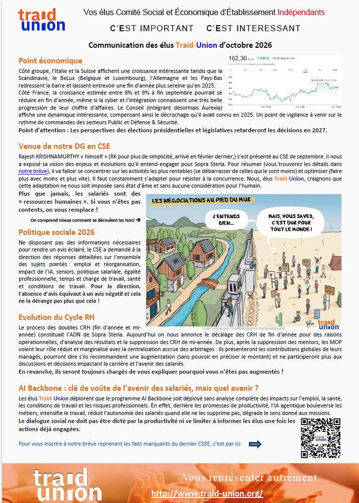 2026-10 – Communication mensuelle des élus Traid Union SSG